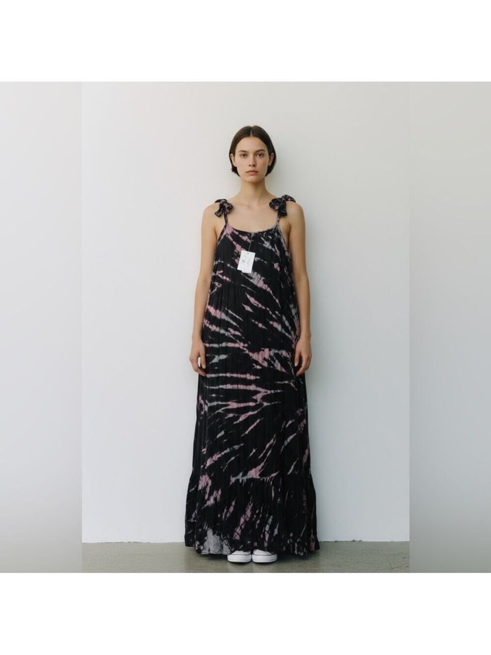 Raviya Black and Pink Tie-Dye Maxi with Tied Shoulder Straps